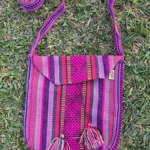 PINZON Artesanias Boho Pink Crossbody Bag Purse Mexican Woven Hippie